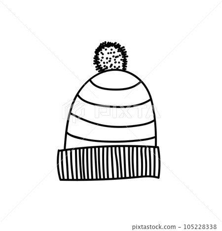 Winter cap. Hand drawn Christmas or New Year decorative element for coloring book. 105228338