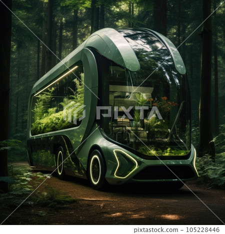Truck. Ecological concept. Truck made of green vegetation in the forest Truck. Ecological concept. Truck made of green vegetation in the forest 105228446