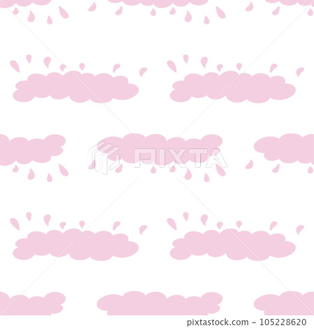 Seamless pattern of clouds in cartoon style with rain drops. 105228620