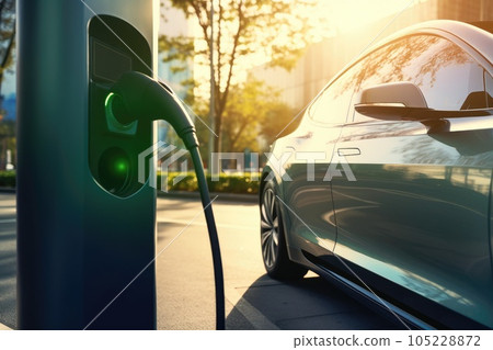 Fast electric vehicle chargers for charging car in park, digital ai. Fast electric vehicle chargers for charging car in park, digital ai. 105228872