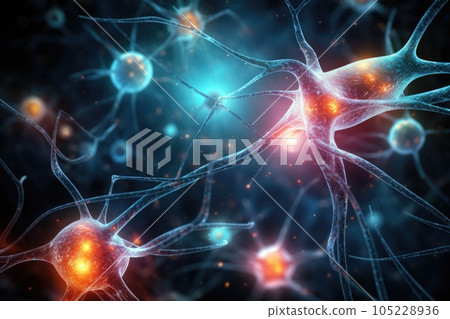 Close up view of neuron cells transmitting a signal. Generative AI 105228936