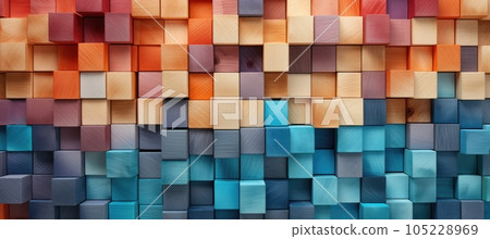 Abstract block stack wooden 3d cubes, colorful wood texture for backdrop 105228969