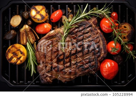 Grilled meat steak with vegetables. 105228994