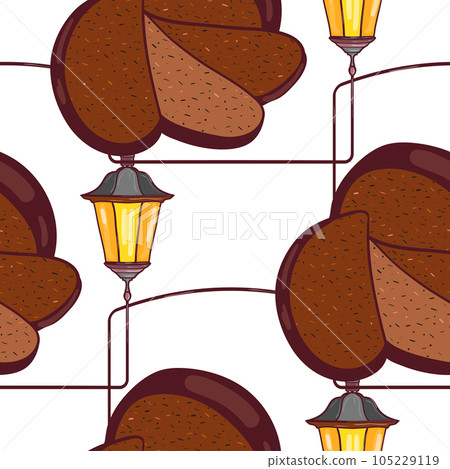 Sliced bread and lantern. Seamless background. Decorative texture for design. 105229119