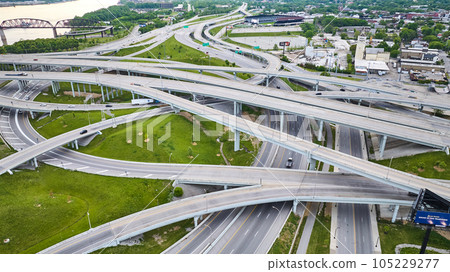 Aerial crisscrossing highway system in Louisville Kentucky 105229277