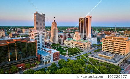 Aerial cityscape landscape downtown Fort Wayne courthouse, Indiana Michigan Power, 1st Source Bank 105229377