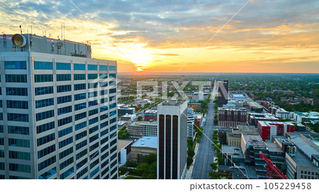 Gorgeous sunrise in Columbus Ohio downtown aerial Gorgeous sunrise in Columbus Ohio downtown aerial 105229458