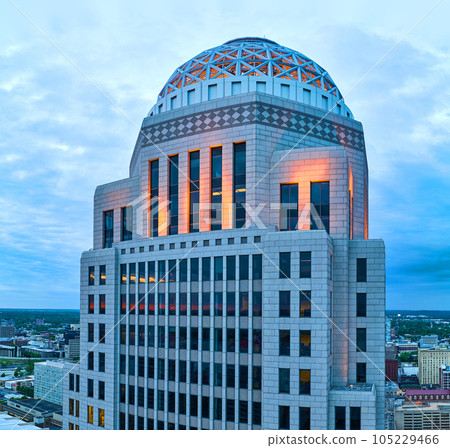 Panorama aerial dawn lighting over 400 west market building Louisville Kentucky 105229466