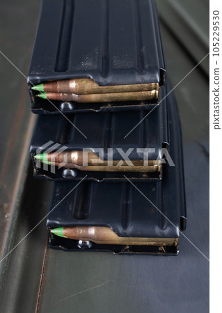 5.56x45mm cartridges with standard lead core bullets with steel penetrator loaded in magazines 105229530