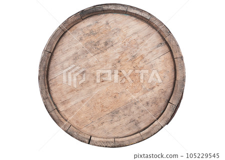 Old wooden barrel. Top view. Old wooden barrel. Top view. 105229545