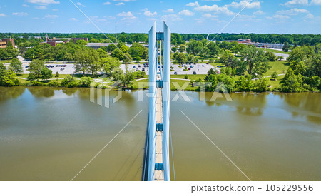 Bright summer day aerial looking through Ron Venderly Family Bridge aerial to PFW campus 105229556