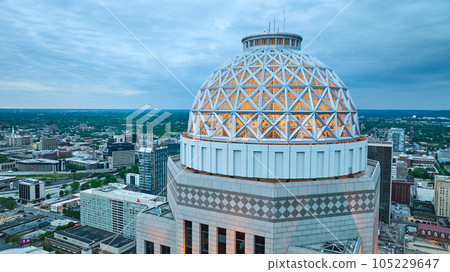 400 west market building downtown aerial Louisville Kentucky sunset in city 105229647