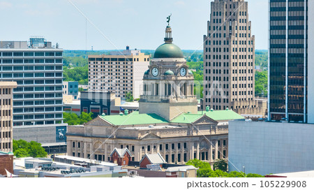 Aerial downtown Fort Wayne Allen County Courthouse with wind vane Aerial downtown Fort Wayne Allen County Courthouse with wind vane 105229908
