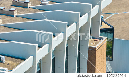 Allen County War Memorial Coliseum roof aerial with emphasis on white pillars on front of building 105229914