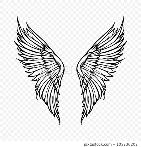 Vector Wings Icon. Vintage Angel Wings Icon, Design Template, Clipart. Cupid, Angel or Bird Wings. Vector illustration 105230202