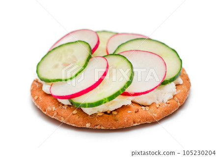 Crispy Cracker Sandwich with Cream Cheese, Fresh Cucumber and Radish Crispy Cracker Sandwich with Cream Cheese, Fresh Cucumber and Radish 105230204