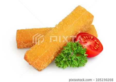 Fish finger or stick with parsley isolated on white background with full depth of field Fish finger or stick with parsley isolated on white background with full depth of field 105230208