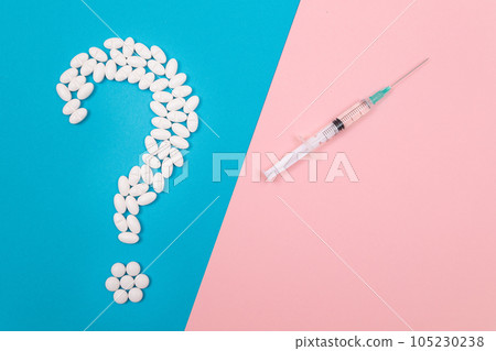 White Question Mark and Syringe. Pharmaceutical Industry and Vaccination 105230238