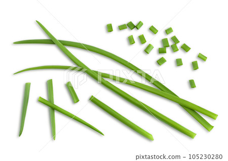 Green onion isolated on the white background. Top view. Flat lay. Green onion isolated on the white background. Top view. Flat lay. 105230280