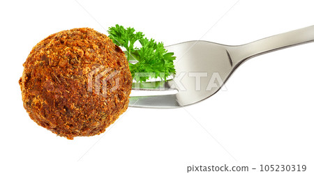 falafel ball on a fork isolated on a white background with full depth of field falafel ball on a fork isolated on a white background with full depth of field 105230319