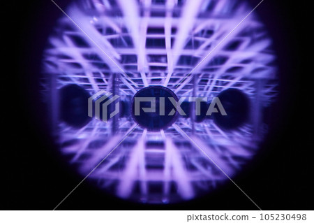 Abstract asset background with purple and white lines and dark spheres Abstract asset background with purple and white lines and dark spheres 105230498