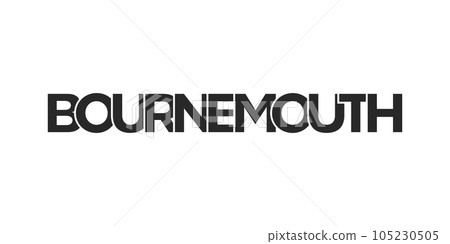 Bournemouth city in the United Kingdom design features a geometric style illustration with bold typography in a modern font on white background. Bournemouth city in the United Kingdom design features a geometric style illustration with bold typography in a modern font on white background. 105230505