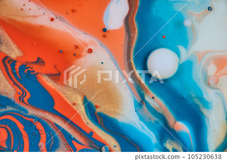 Rivers of orange blue white and gold in abstract acrylic and oil painting with white egg bubble background asset Rivers of orange blue white and gold in abstract acrylic and oil painting with white egg bubble background asset 105230638
