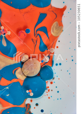 Circles in center of abstract oil and acrylic background painting with flecks of color in asset 105230651