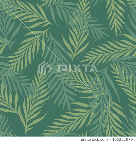Vector seamless tropical pattern with palm leaves. Vector pattern of tropical plants. Vector seamless tropical pattern with palm leaves. Vector pattern of tropical plants. 105231079