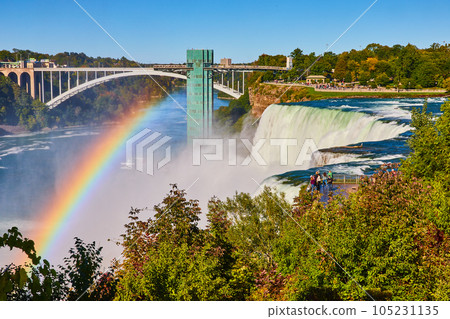 Rainbow over American Falls and Rainbow Bridge in America at Niagara Falls Rainbow over American Falls and Rainbow Bridge in America at Niagara Falls 105231135