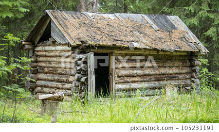 abandoned wooden hut of a forester in the taiga,backgrounds abandoned wooden hut of a forester in the taiga,backgrounds 105231191