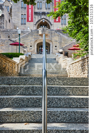 Limestone steps lead to campus bookstore in Bloomington Indiana 105231316
