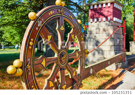 Ship wheel gate entrance at Tibetan Mongolian Buddhist shrine Ship wheel gate entrance at Tibetan Mongolian Buddhist shrine 105231351