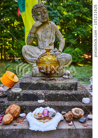 Stone Tibetan Mongolian Buddhist statue with geode donations Stone Tibetan Mongolian Buddhist statue with geode donations 105231626