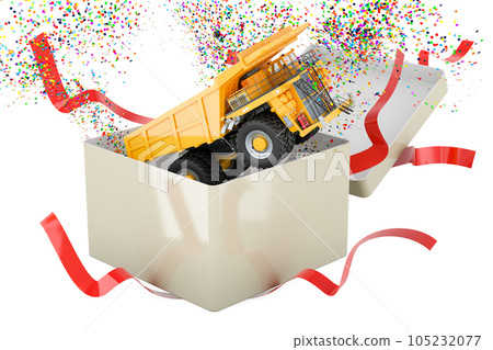 Dump truck inside gift box. 3D rendering Dump truck inside gift box. 3D rendering 105232077