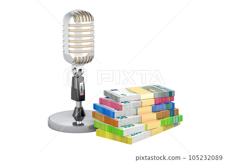 Retro microphone with euro packs. 3D rendering 105232089