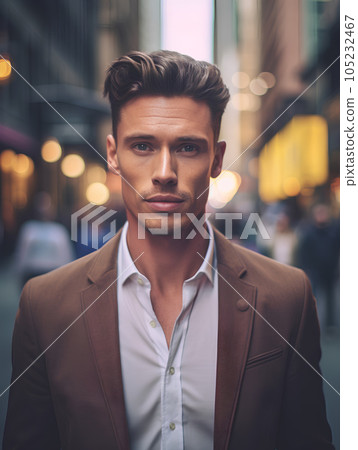 portrait of handsome young man in the city street - generative AI portrait of handsome young man in the city street - generative AI 105232467