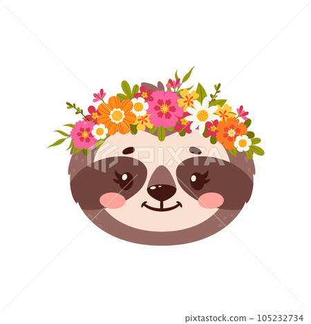 Badger cute cartoon animal with flower wreath 105232734