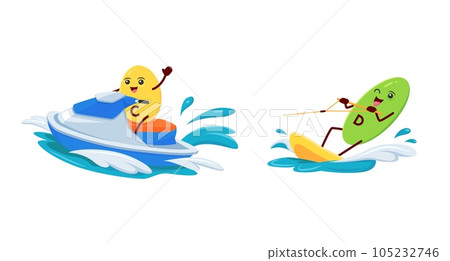 Cartoon C and D vitamin character on water scooter Cartoon C and D vitamin character on water scooter 105232746