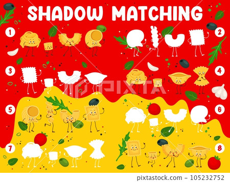 Shadow matching game with italian pasta characters Shadow matching game with italian pasta characters 105232752