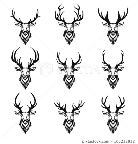 Vector Christmas Reindeer Horns, Antlers. Deer Horn Silhouettes. Hand Drawn Deers Horn, Antler Set. Animal Antler Collection. Design Elements of Deer. Wildlife Hunters, Hipster, Christmas Concept 105232938
