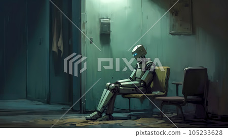 retro old rusty android in an abandoned building, made with Generative AI 105233628
