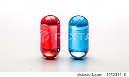 red and blue pills, true or false, placebo effect, made with Generative AI 105233648