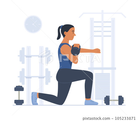 Woman Exercise with Kettlebell for Weight Training in Gym Concept Illustration Woman Exercise with Kettlebell for Weight Training in Gym Concept Illustration 105233871