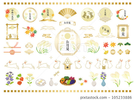 Autumn moon viewing and rabbit illustration set 105233886