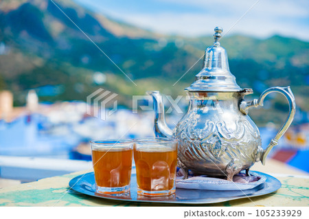 Chefchaouen town and tea set 105233929