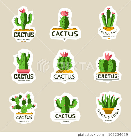 Cactus logo. Stylized wild perky plans with spike recent vector templates badges with place for text 105234629