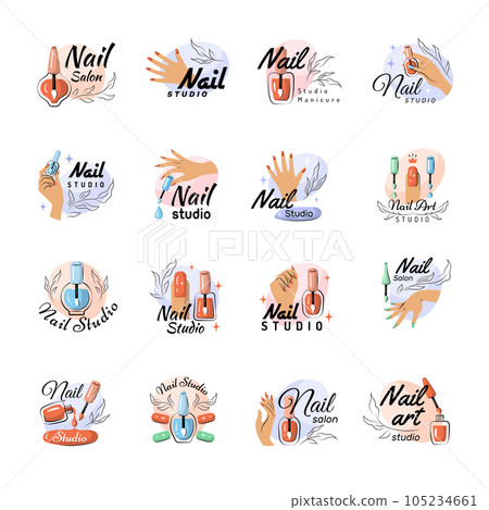 Manicure studio. Stylized simple logo for beauty woman recent vector nail salon templates symbols Manicure studio. Stylized simple logo for beauty woman recent vector nail salon templates symbols 105234661