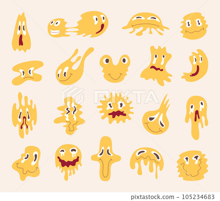 Psychedelic emoticons. Abstract distorted liquid emoticons exact vector cartoon pictures Psychedelic emoticons. Abstract distorted liquid emoticons exact vector cartoon pictures 105234683