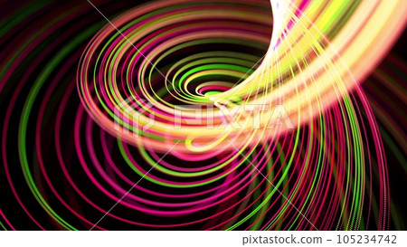 3d render. Light flow bg. Abstract background with light trails, stream of green red yellow neon lines form spiral shapes. Modern trendy motion design background light effect. 3d render. Light flow bg. Abstract background with light trails, stream of green red yellow neon lines form spiral shapes. Modern trendy motion design background light effect. 105234742